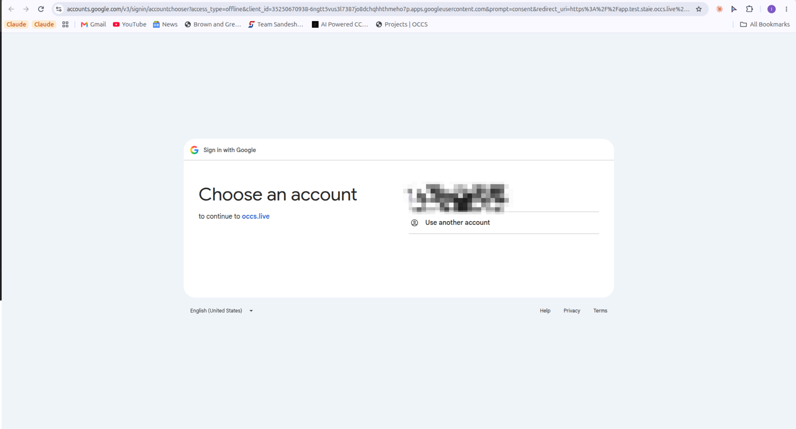 Google sign-in account chooser for occs.live