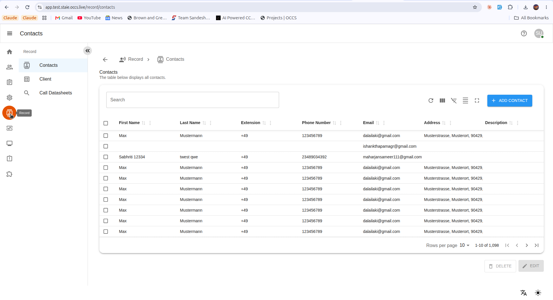 Record section with Contacts