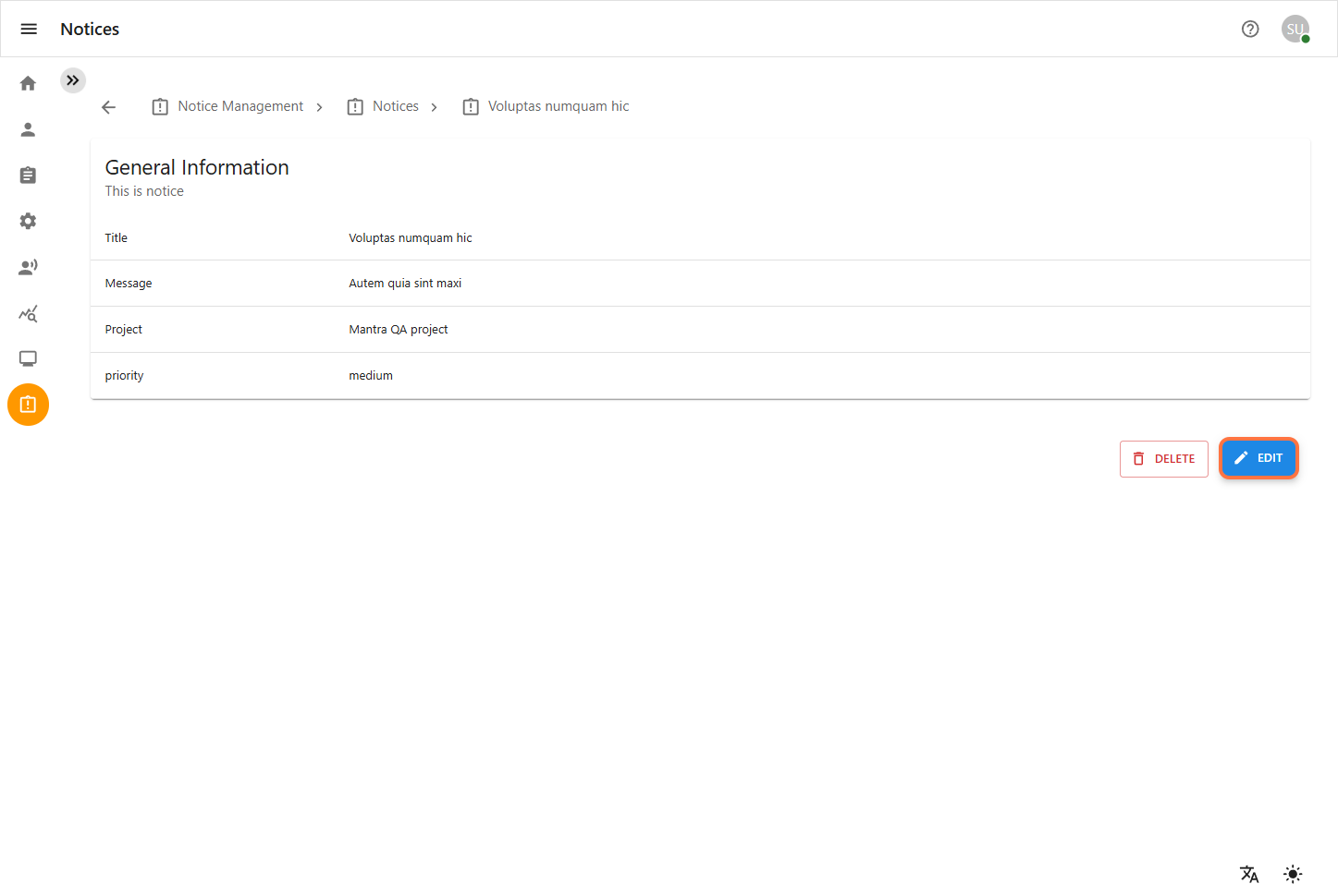 Select Notice to Edit